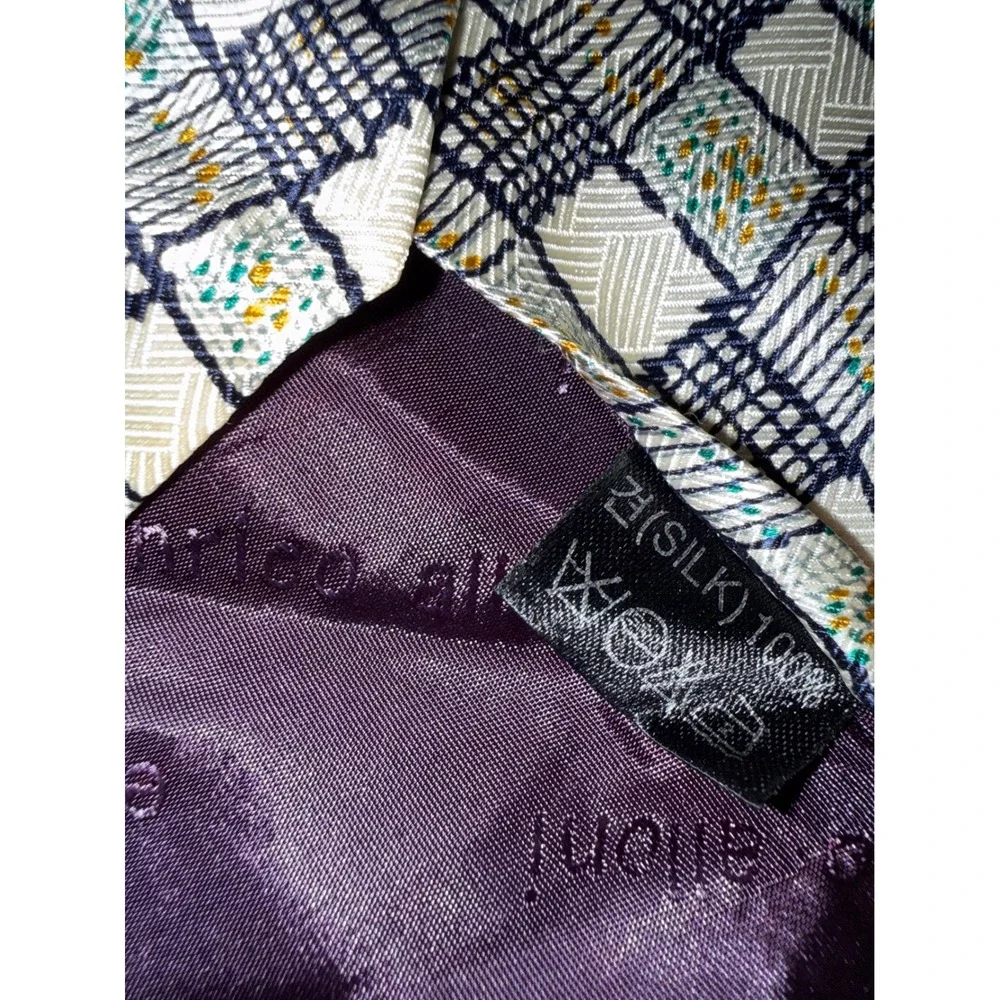 Vintage  Enrico Alloni Milano Italy Silk Tie Geometric Grid pattern